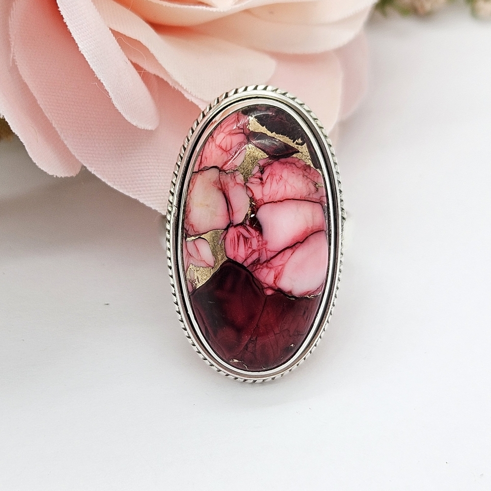 Red Rose Dahlia Gemstone Ring - Picture 2 of 5